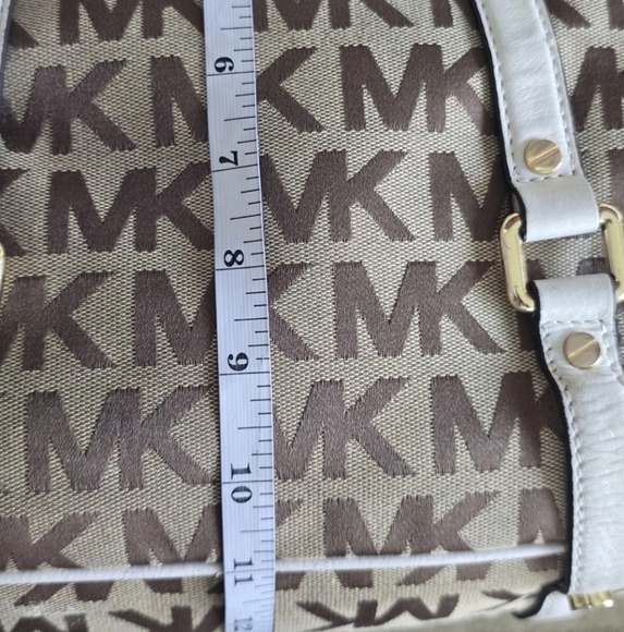 Michael Kors Handbag Bedford Women Medium Logo Satchel Jacquard Beige - Picture 5 of 14